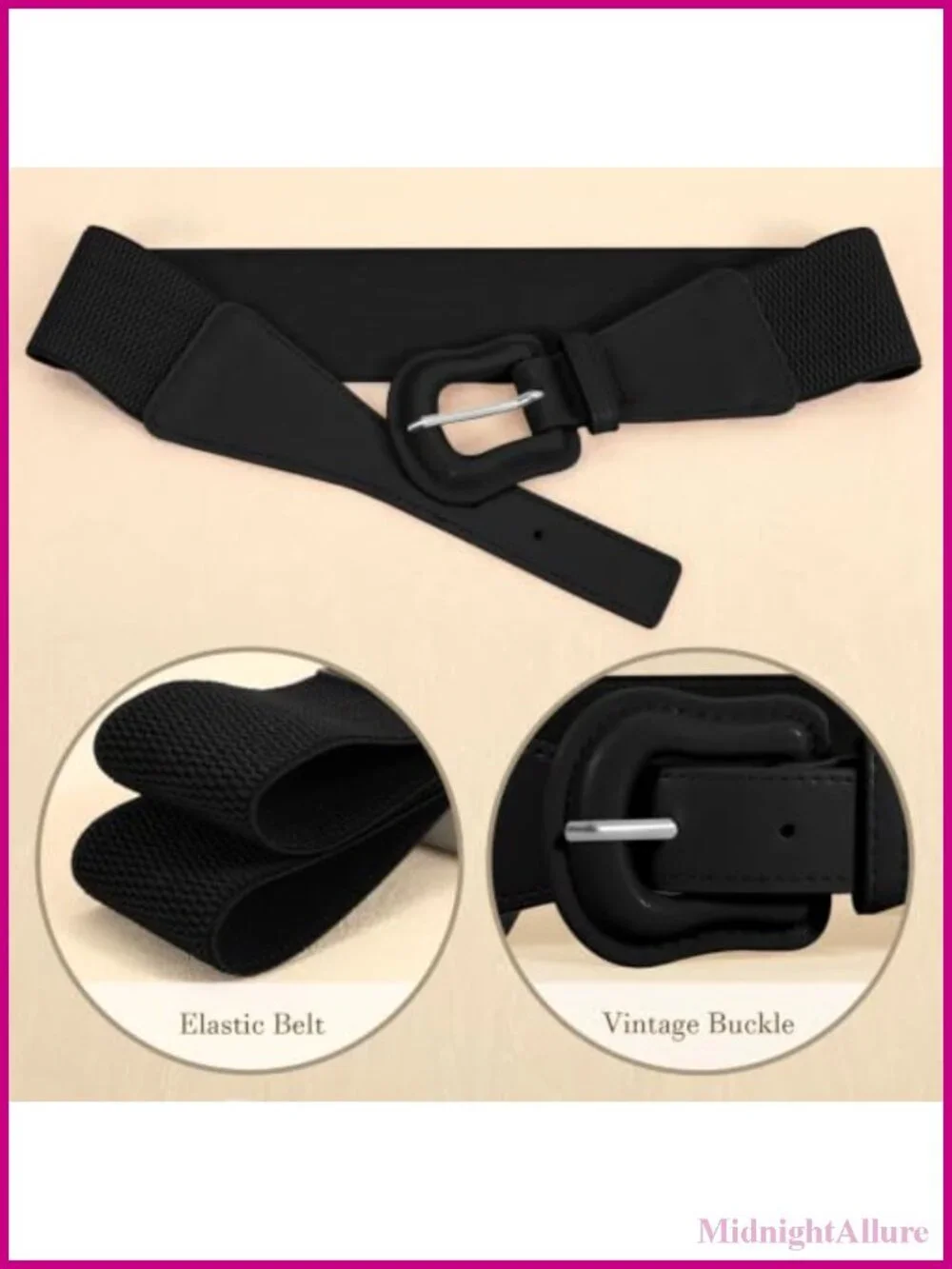 Women's Wide Elastic Stretch Dress Belt with Interlock Leather Buckle